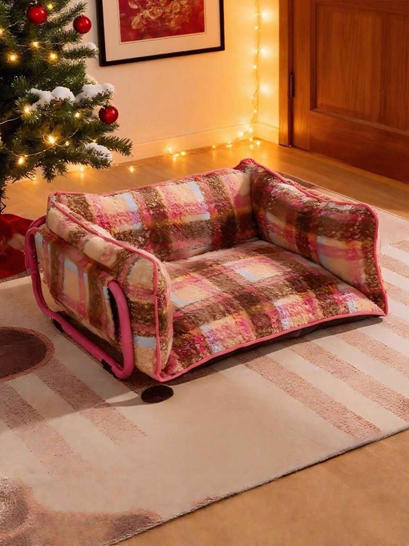 Pet Plaid Sofa Bed Plush - Foldable Couch for Cats and Dogs