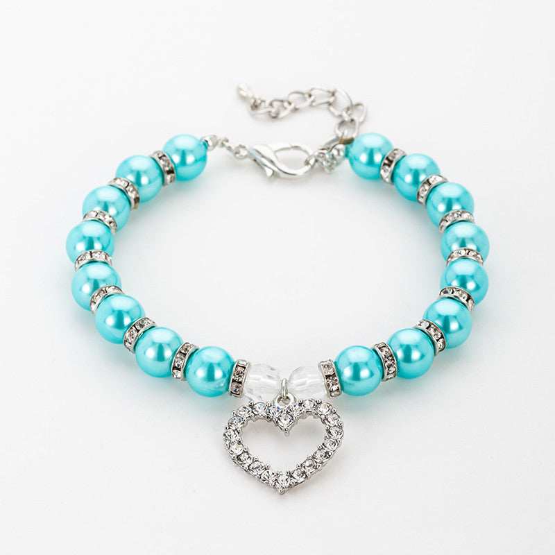 Pearl Necklace Pet Collar with Heart Decoration