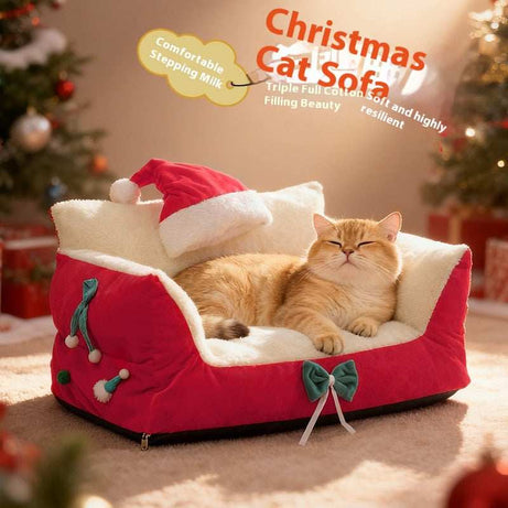 Christmas Cat Bed for Winter Warmth - Cozy Bolster Pet Nest