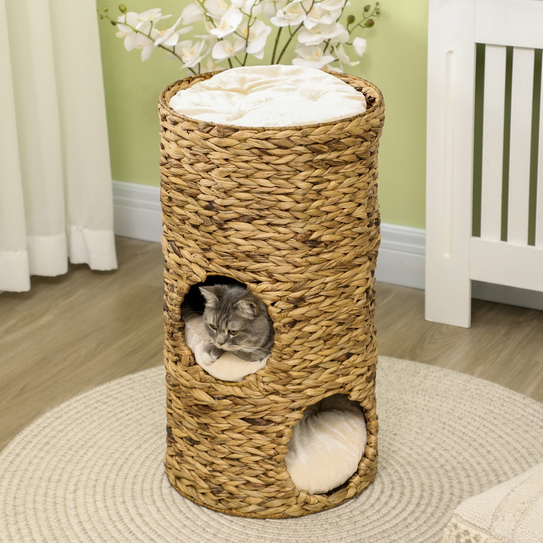 Elevated Cat Bed with Hideaways, 3 Story Kitty Tower for Indoor Cats