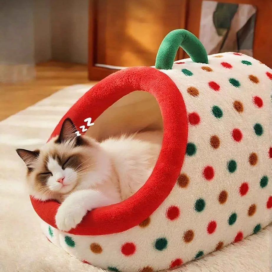 Pet Nest with Handle - Cozy Polka Dot Bed