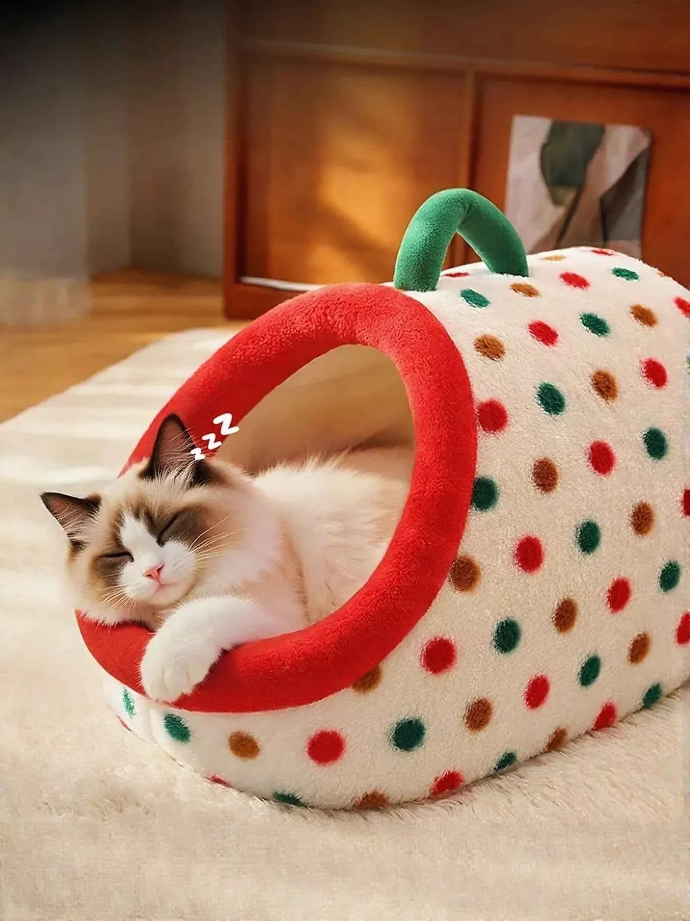 Pet Nest with Handle - Cozy Polka Dot Bed