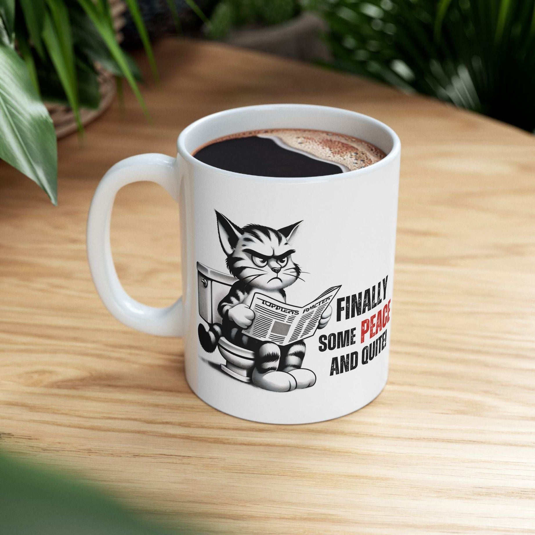 Funny Cat Ceramic Mug – "Finally Some Peace and Quiet!" – Perfect Gift for Cat Lovers