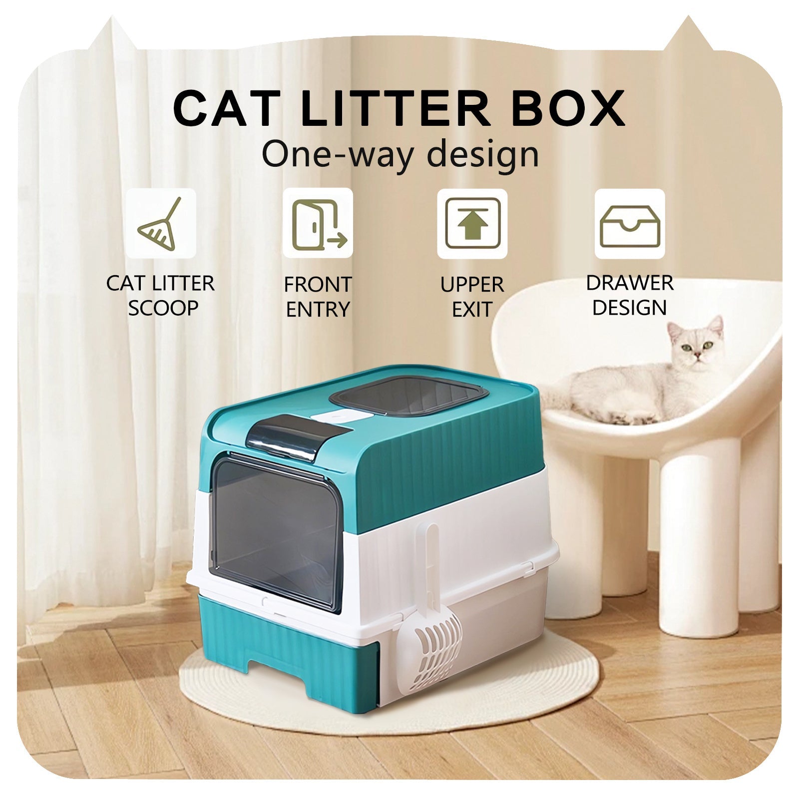 Cat Litter Box - Extra Large with Pull-Out Drawer