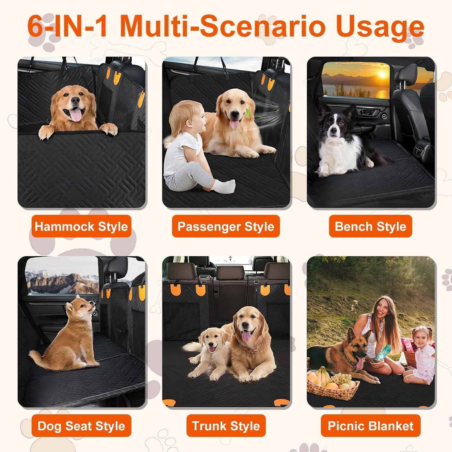 Dog Car Seat Cover - Waterproof Hammock for Back Seat