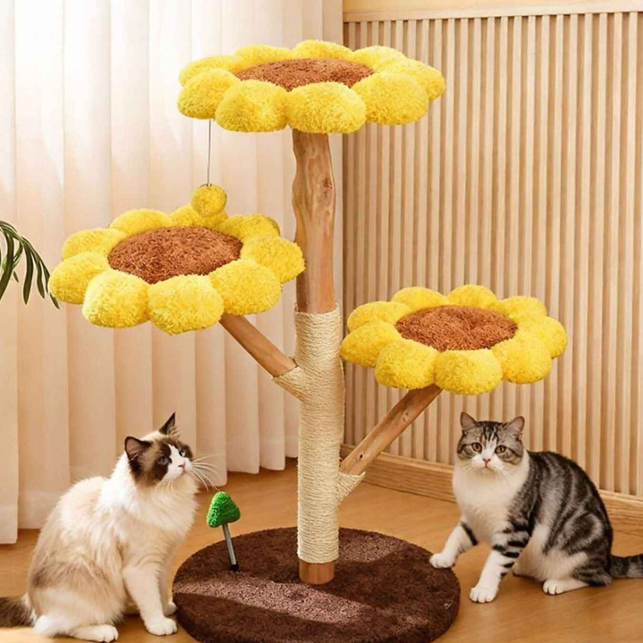 Cat Tree Sunflower Multi-Level - Wooden Condo with Perch Platforms