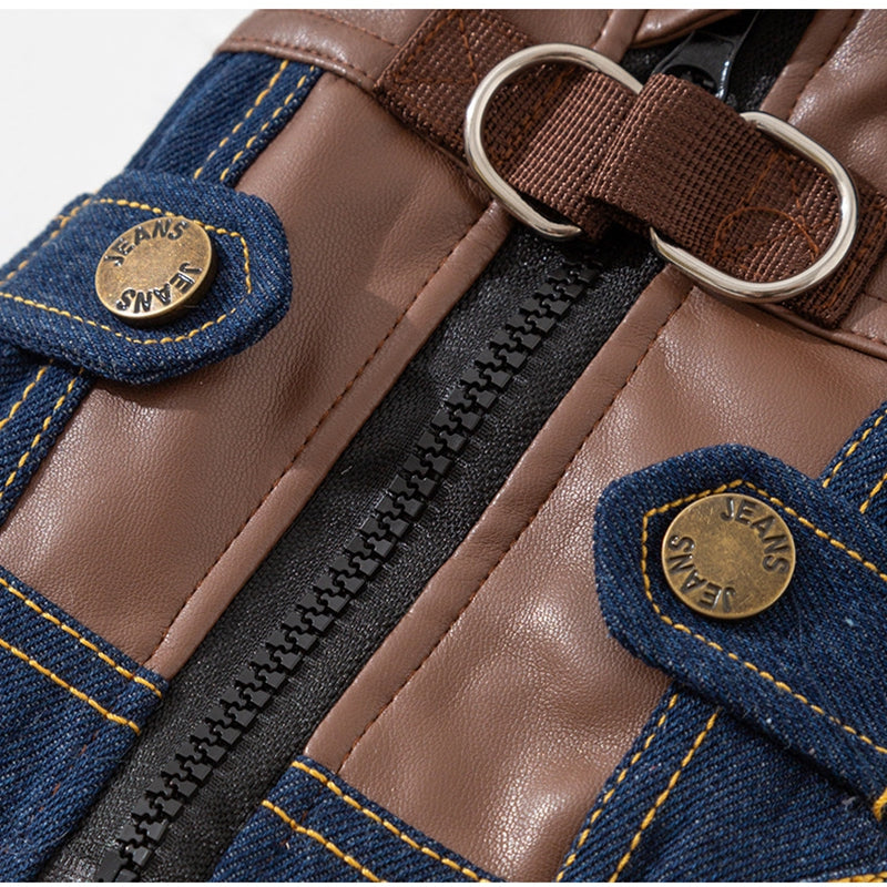 Retro Rebel Jacket - Denim Pet Coat with Fur