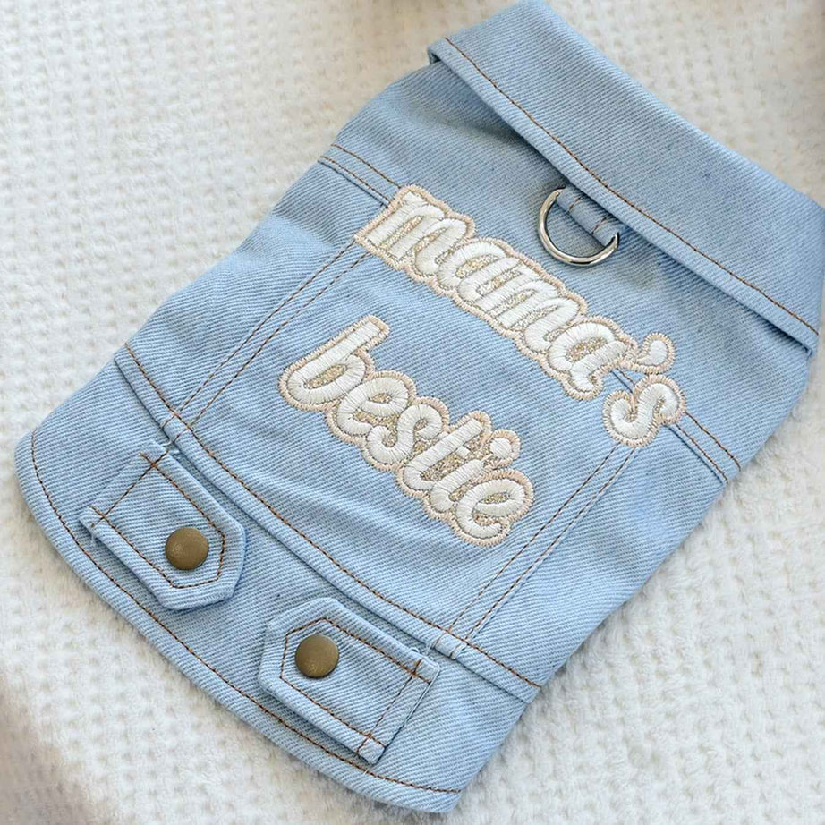 Dog Denim Jacket - Embroidered Boutique Style Apparel for Small Dogs