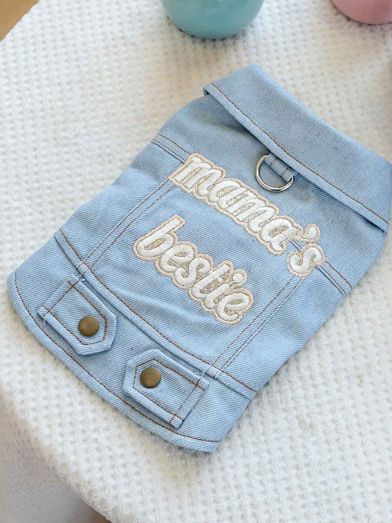 Dog Denim Jacket - Embroidered Boutique Style Apparel for Small Dogs