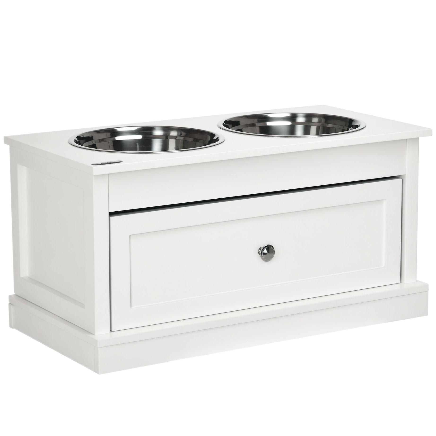 Elevated Dog Feeding Station with 11L Storage Drawer & Raised Bowls (White)
