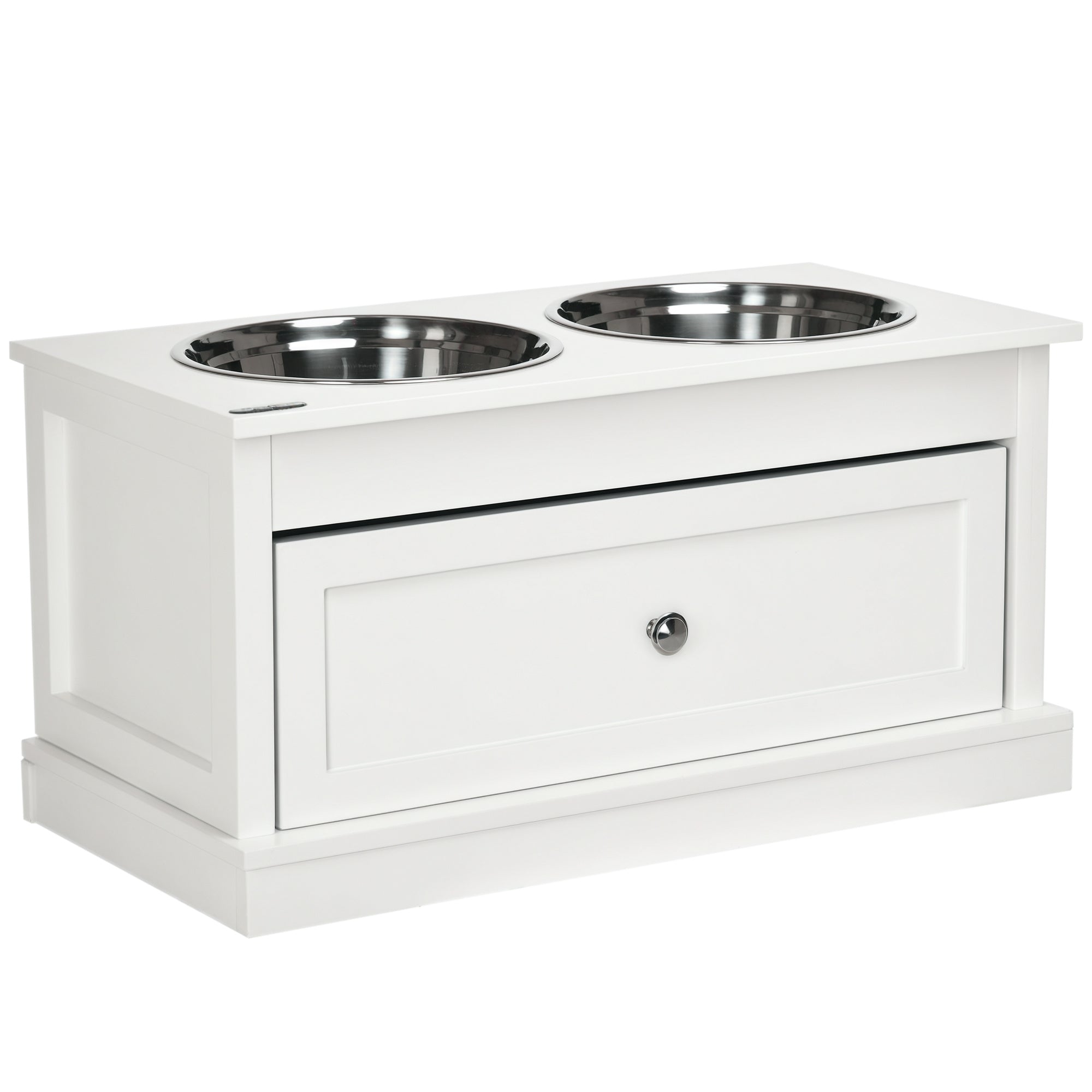 Elevated Dog Feeding Station with 11L Storage Drawer & Raised Bowls (White)