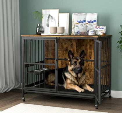 Multifunctional Furniture Crate Dog Cage with Removable Trays and Feeding Station