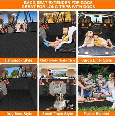 Adjustable Hard Bottom Dog Car Seat Backrest with Window & Storage Pockets
