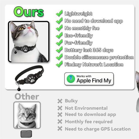 Paw Prints Tracker - Cat Collar with AirTag Holder