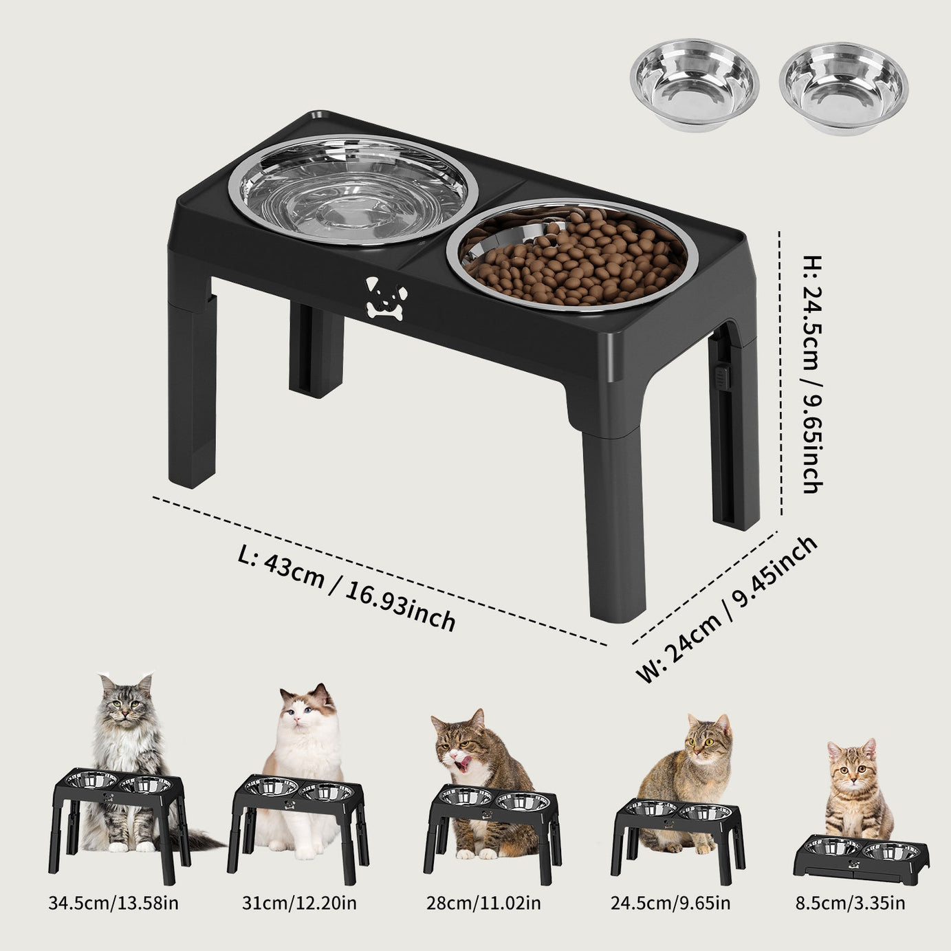Elevated Dog Bowls - Height Adjustable Feeding Station