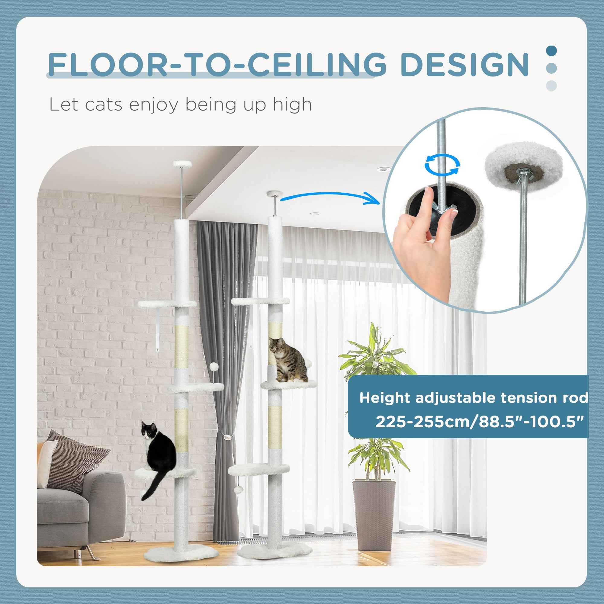 Cat Tree Floor to Ceiling - Adjustable Cloud Perches Sisal