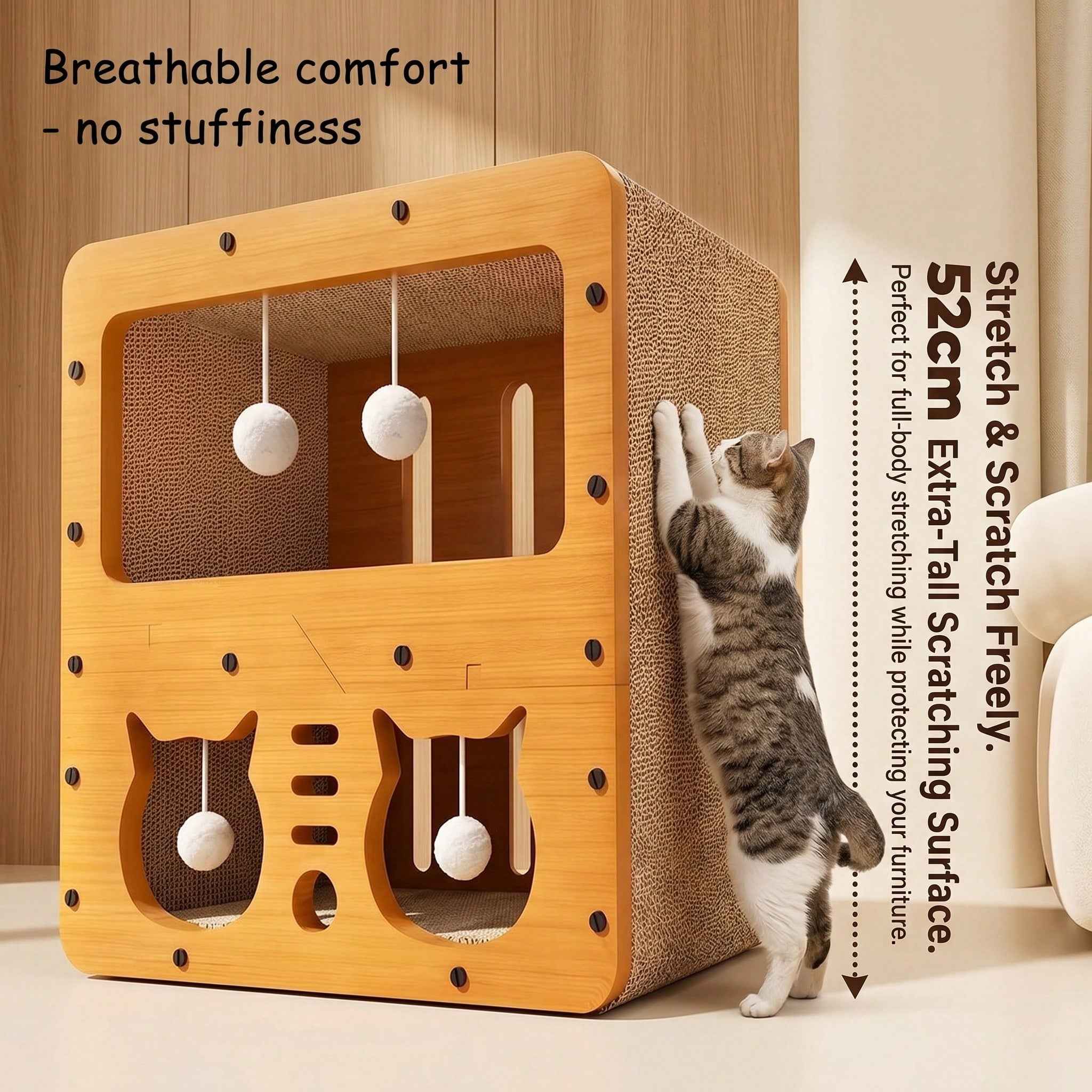 2-Tier Corrugated Cardboard Cat House & Scratcher Lounge Villa