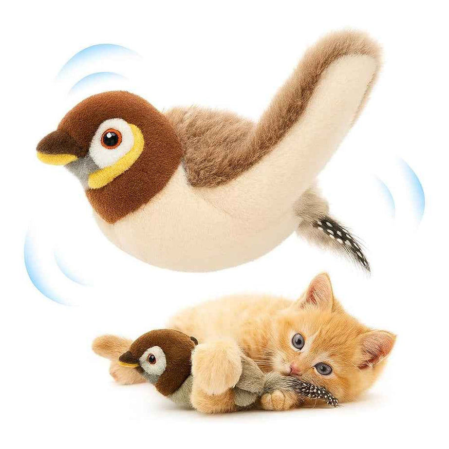Cat Flapping Bird Toy Rechargeable - Motion Activated Chirping Sparrow