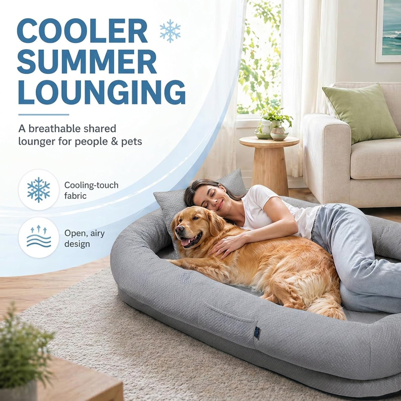 Cooling Human Dog Bed For Adults & Pets - Breathable Floor Lounger