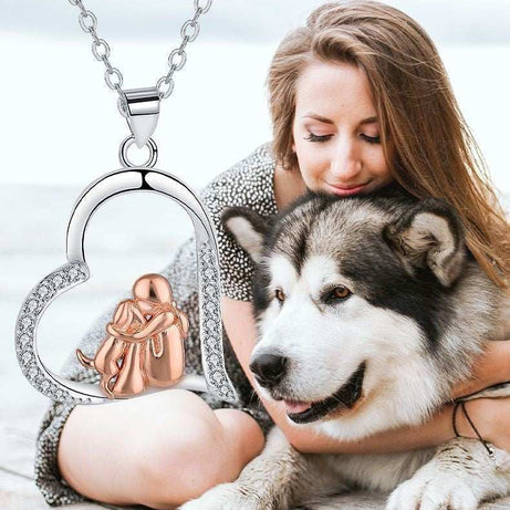 Love Guardian Pendant Girl And Dog Necklace