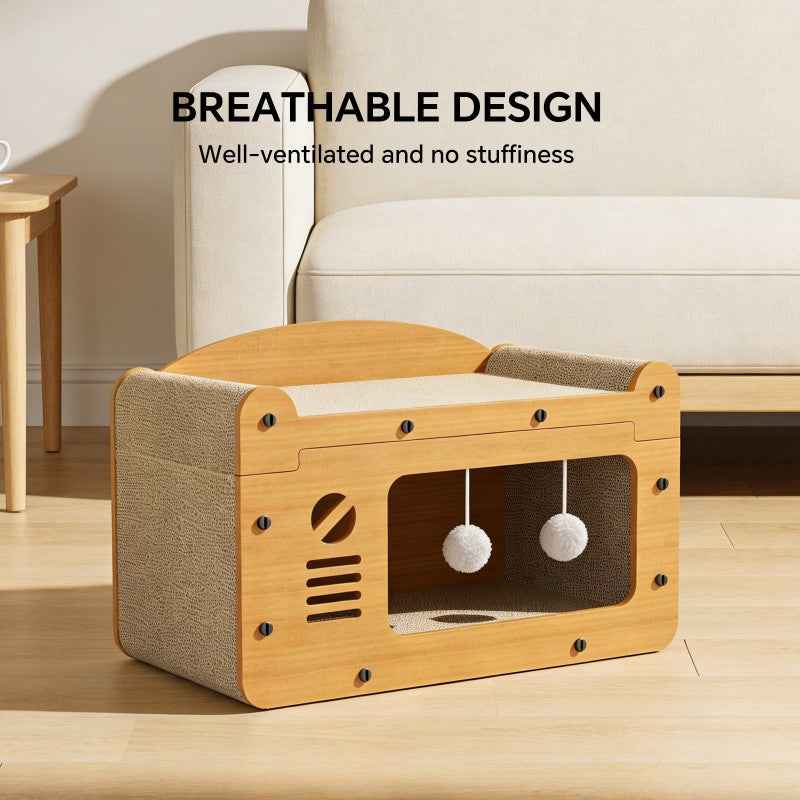 Cat Scratcher Sofa TV Shape - Double Layer Lounger with Toys