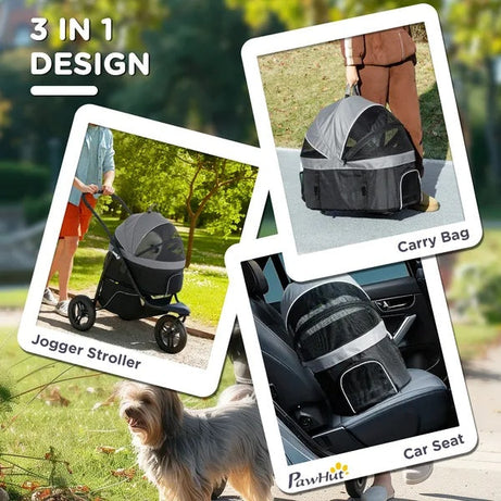 3 In 1 Pet Jogging Stroller - Small Dogs Cats Detachable Carrier