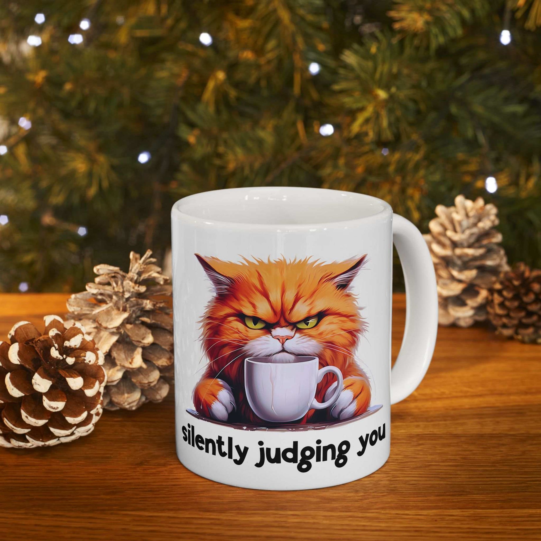 Funny Cat Ceramic Mug - 'Judging You Silently' (11oz, 15oz)