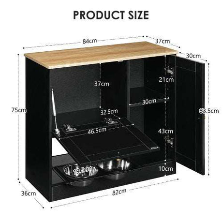 Elevated Dog Bowl Stand - 2 Bowls with Storage Cabinet