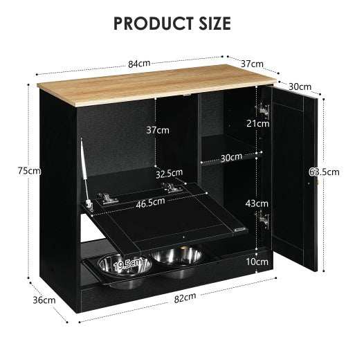 Elevated Dog Bowl Stand - 2 Bowls with Storage Cabinet