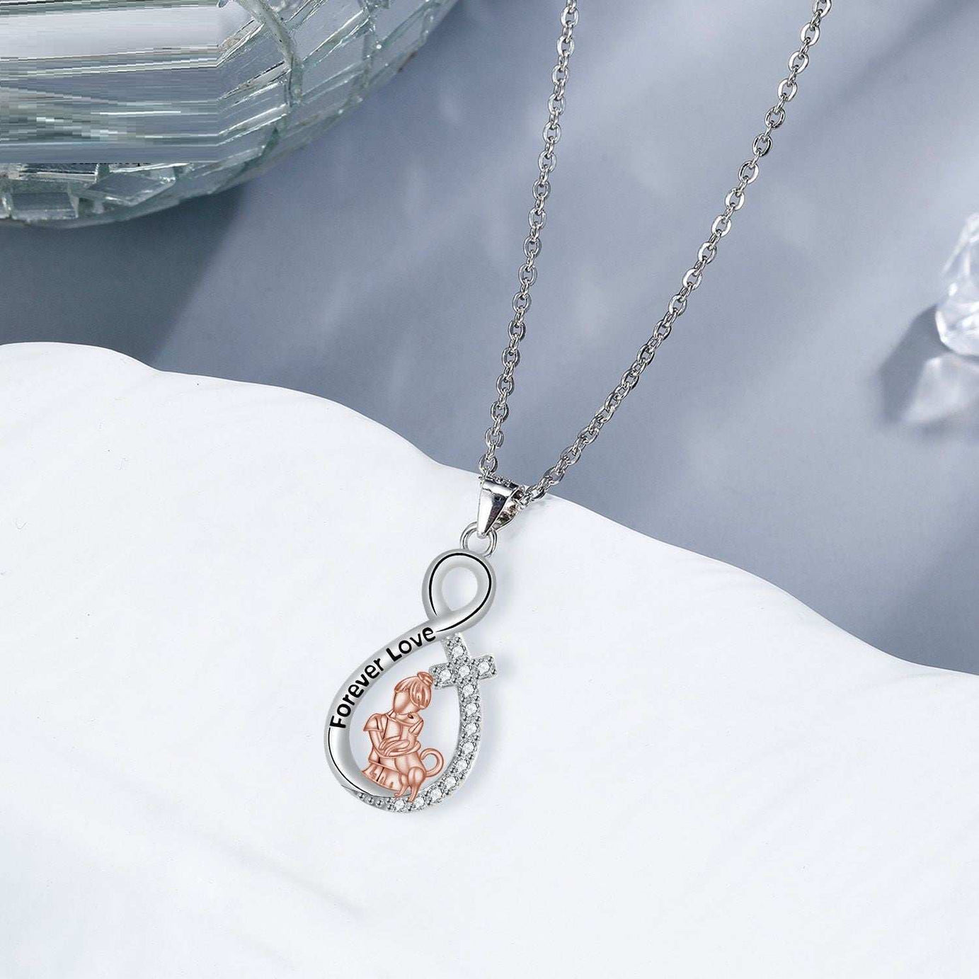 Love Heart Pendant Girl With Dog Necklace