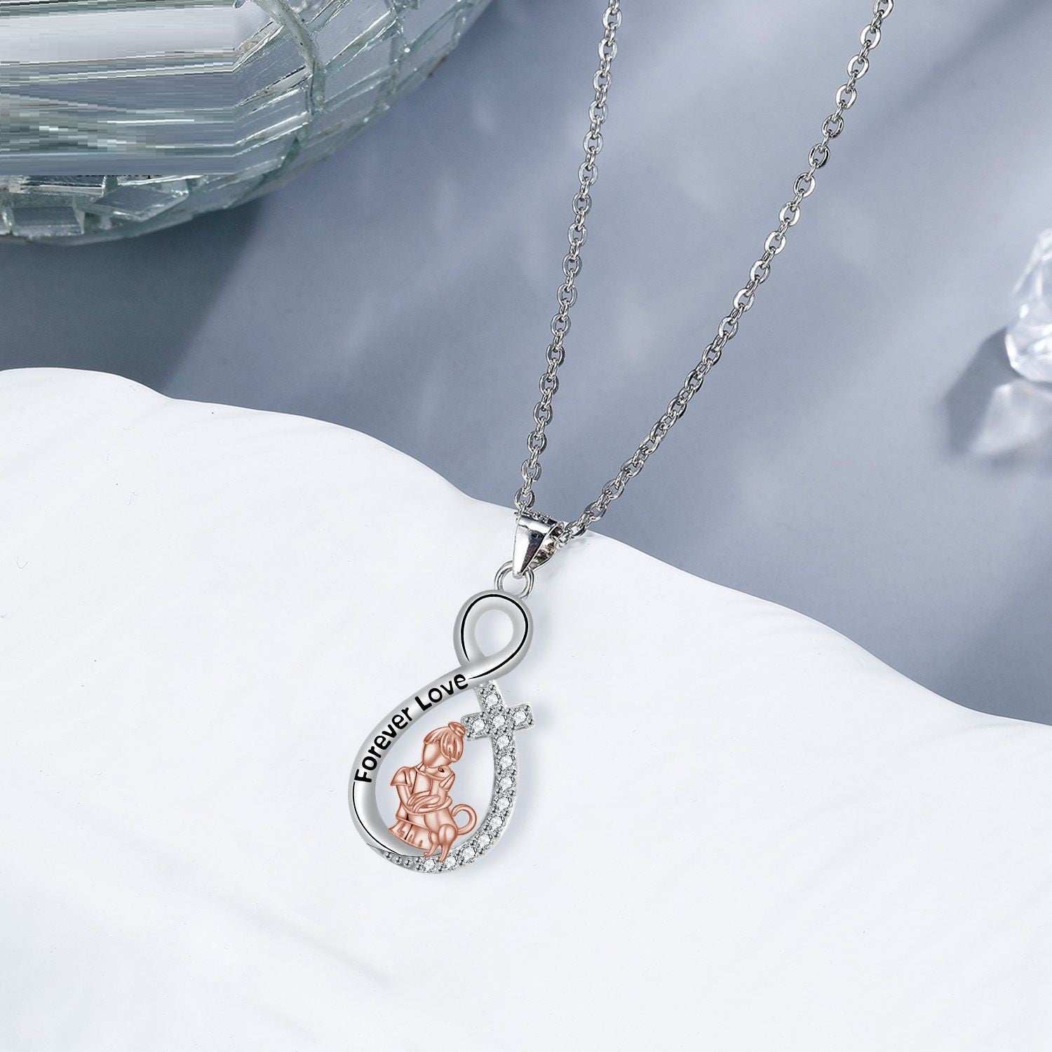 Love Heart Pendant Girl With Dog Necklace