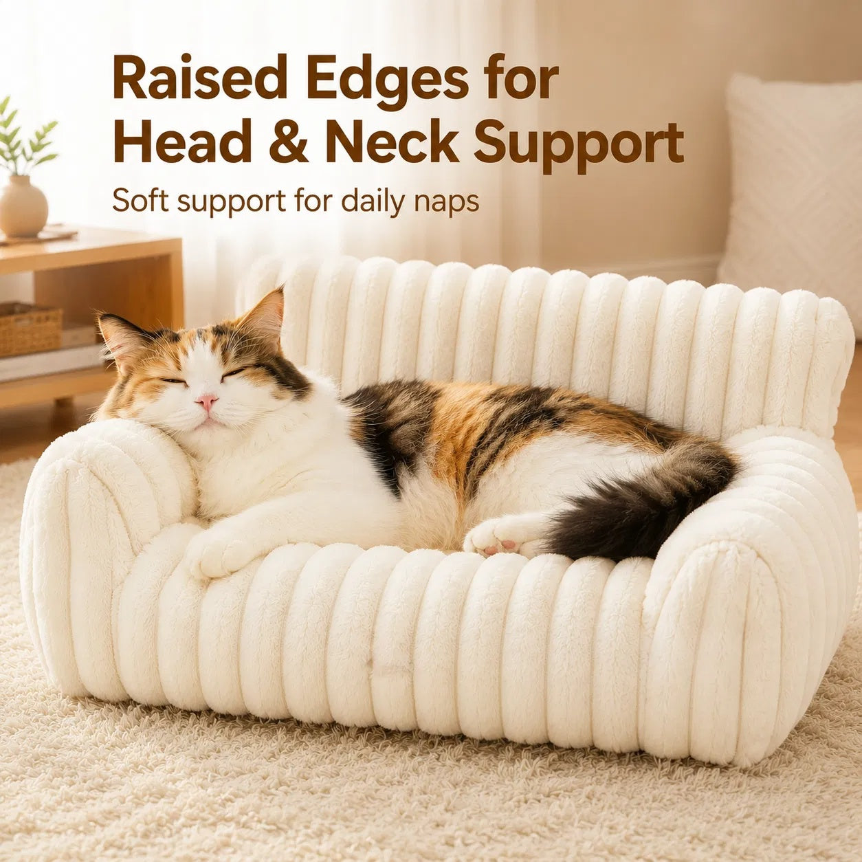 Small Pet Bolster Sofa Bed - Washable Plush Couch for Cats and Dogs