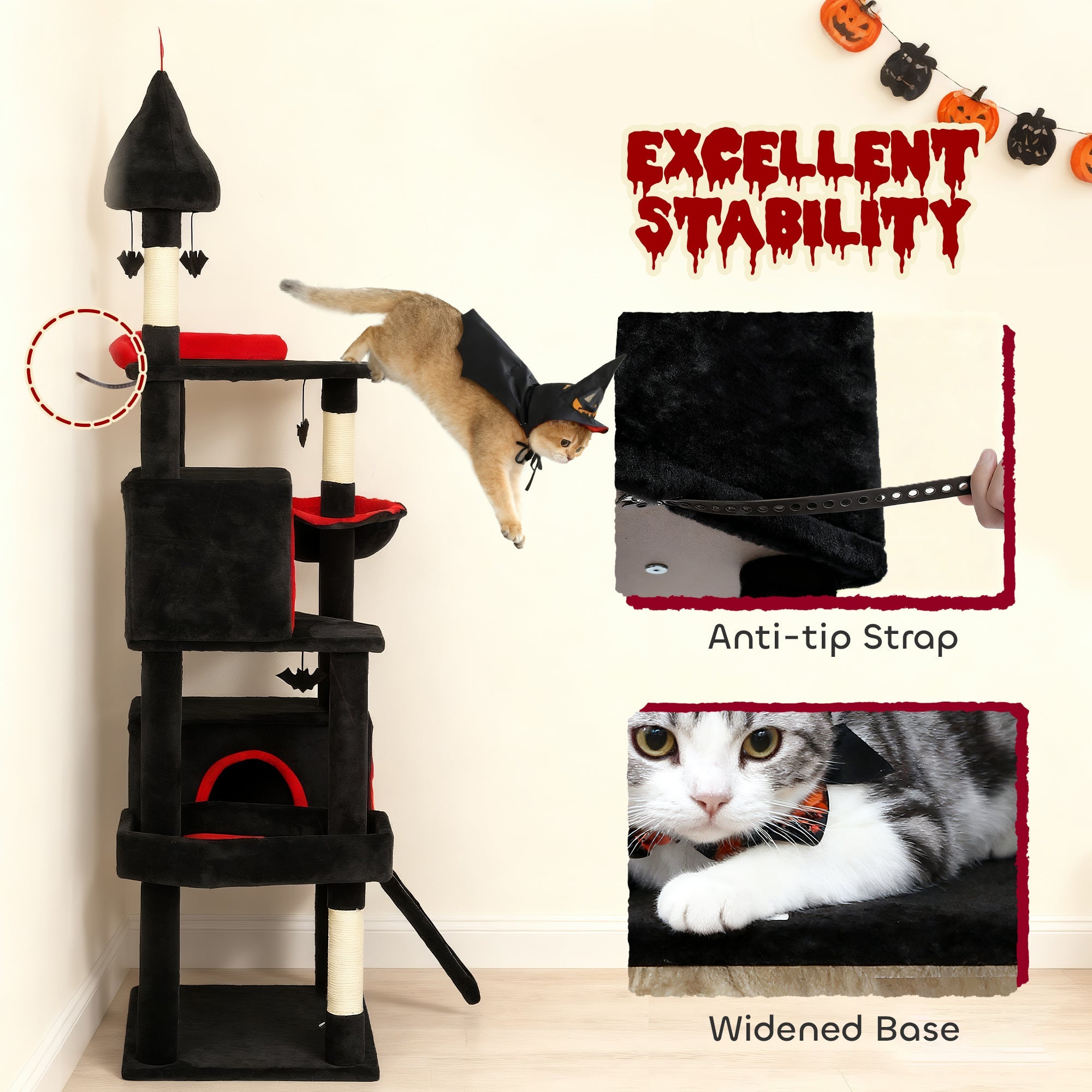 Gothic Cat Tree 78" - Castle Tower with Coffin Bed & Condos