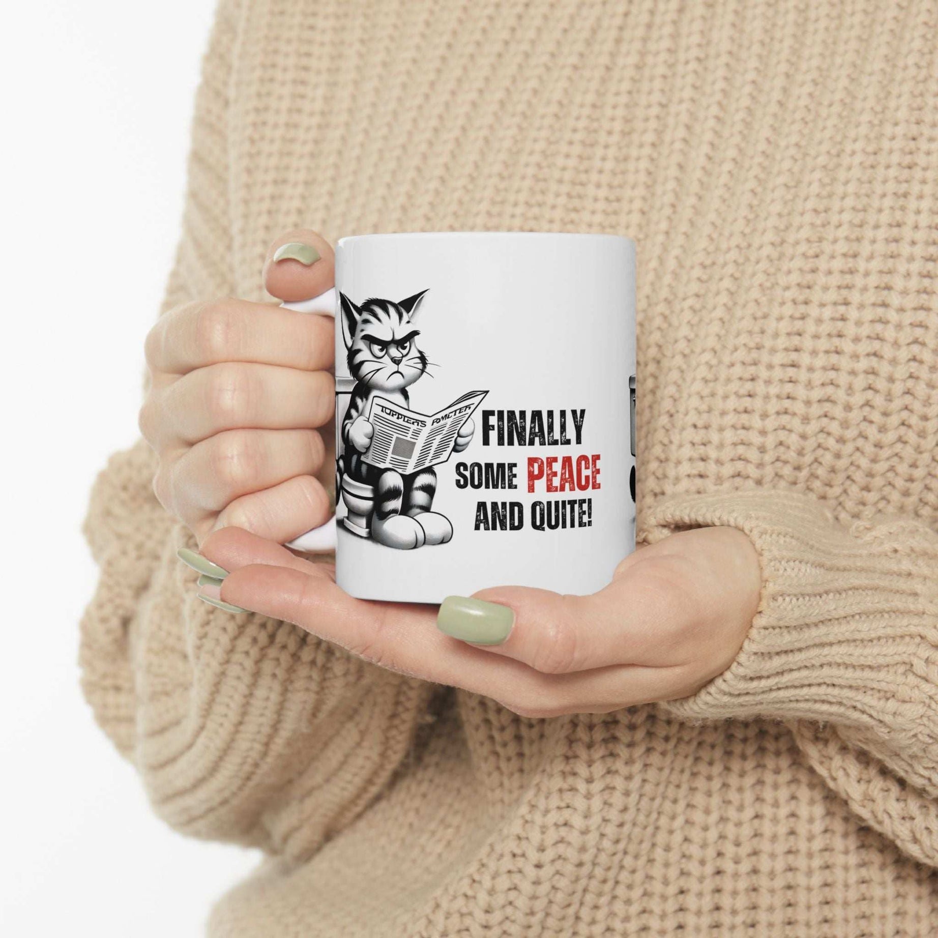 Funny Cat Ceramic Mug – "Finally Some Peace and Quiet!" – Perfect Gift for Cat Lovers