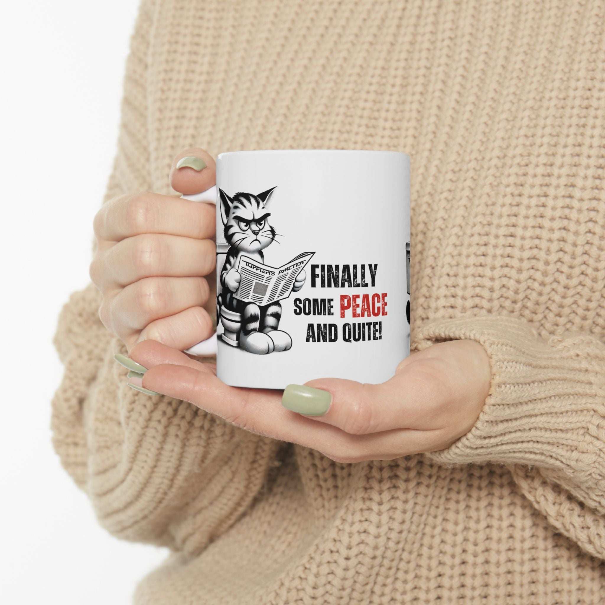 Funny Cat Ceramic Mug – "Finally Some Peace and Quiet!" – Perfect Gift for Cat Lovers
