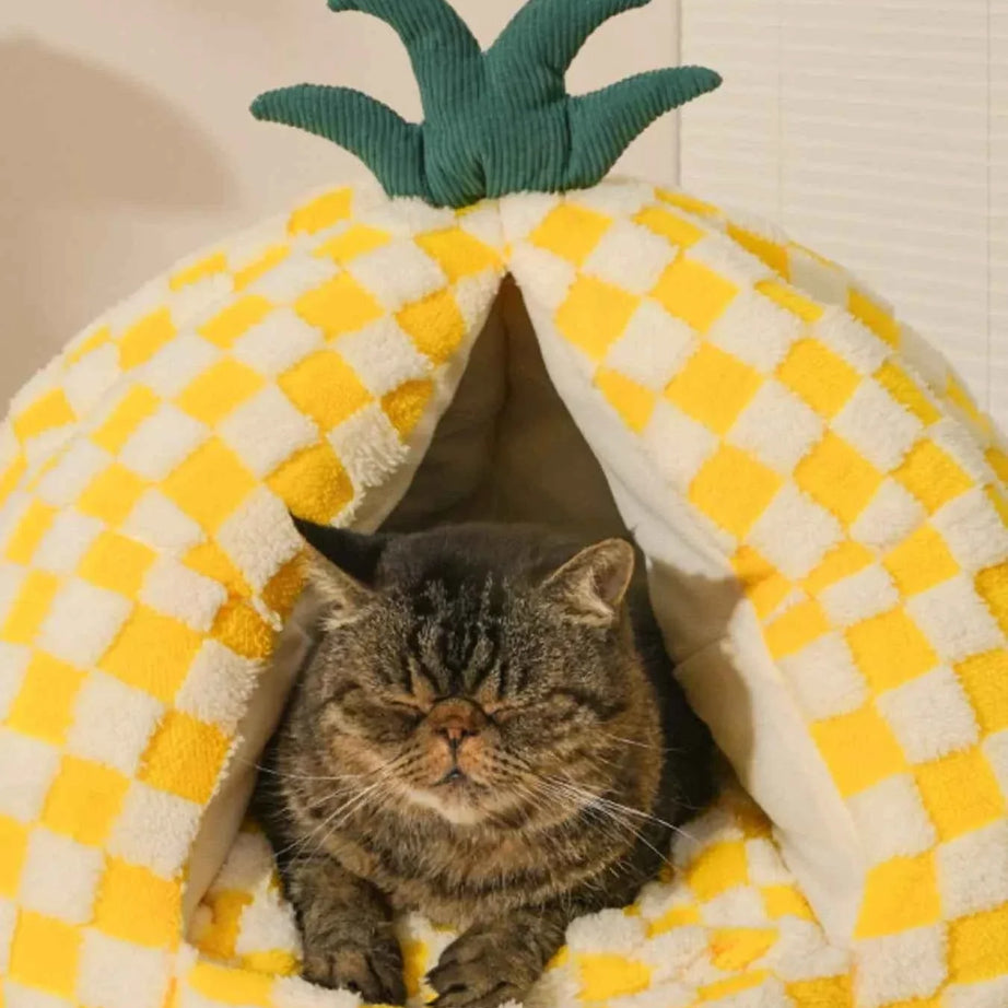 Pet Bed Pineapple Shaped - Cozy Semi-Enclosed Nest