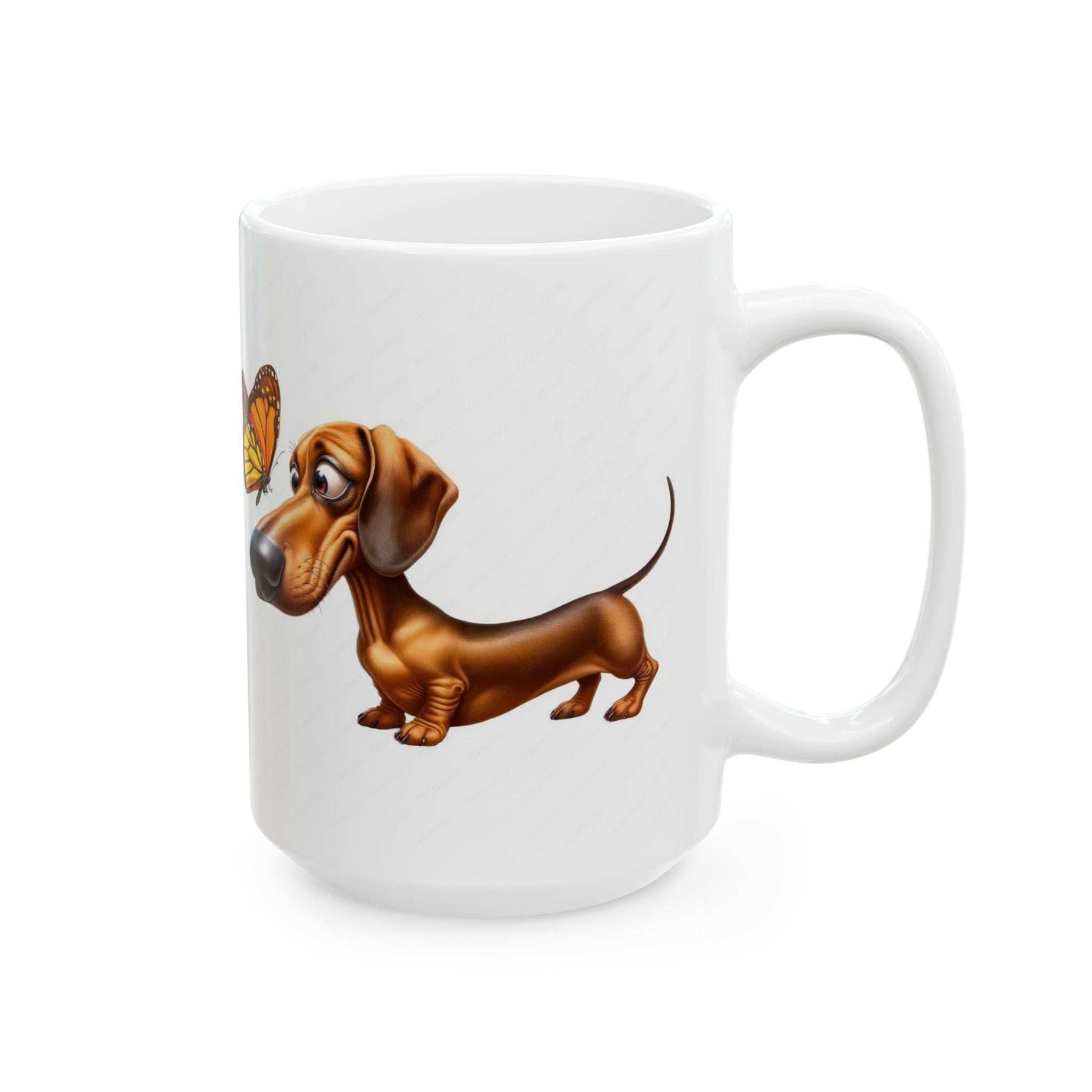 Cute Dachshund and Butterfly Ceramic Mug - Fun 11oz & 15oz Coffee Cup for Animal Lovers