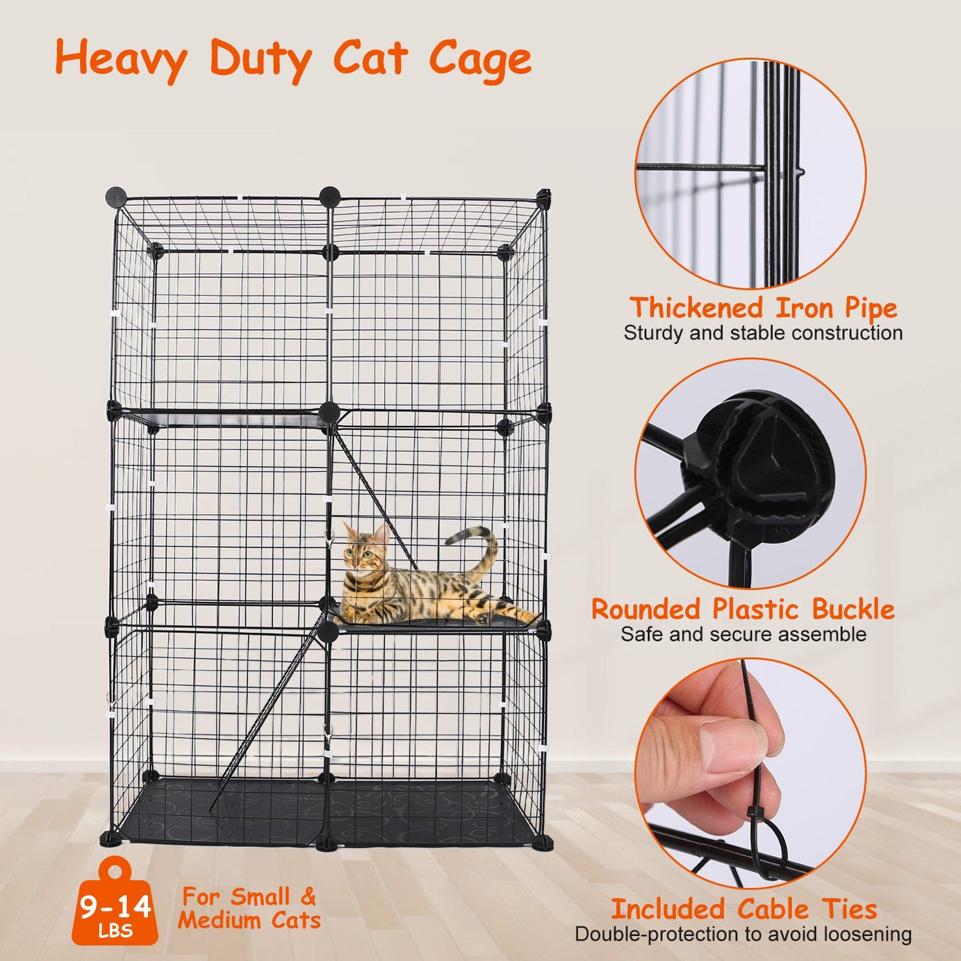 Cat Cage 3 Tier Indoor - Metal Playpen with Doors and Ladders