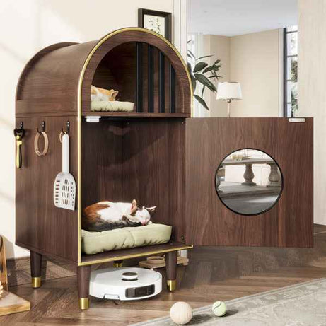 Cat Litter Box Enclosure 2-in-1 - Condo Bed Cat Furniture