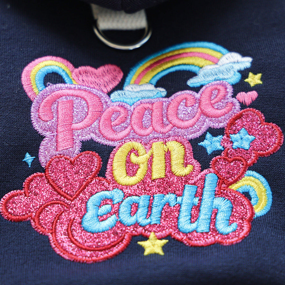 Dog Peace on Earth Hoodie - Rainbow Embroidered Navy Sweatshirt