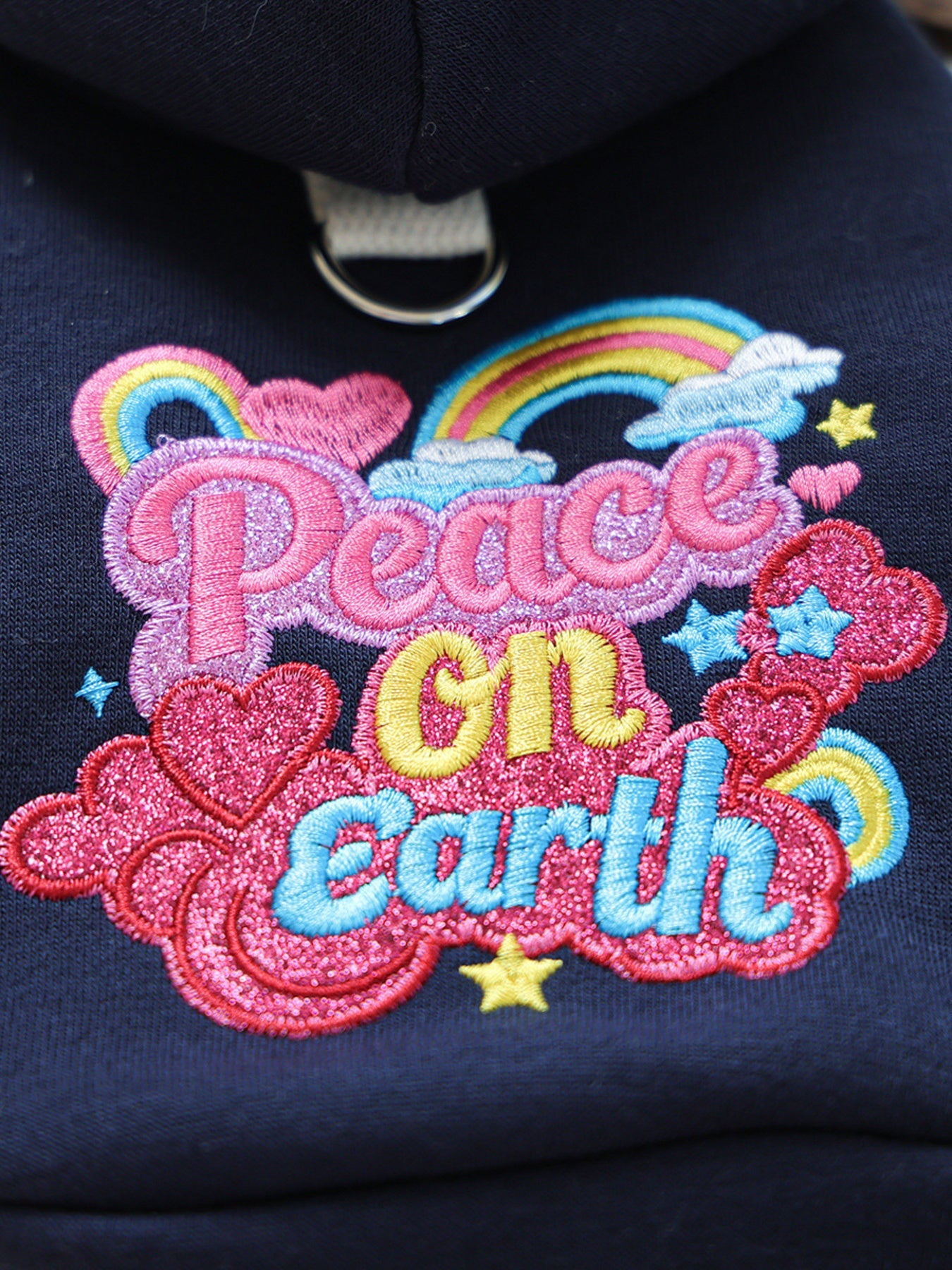 Dog Peace on Earth Hoodie - Rainbow Embroidered Navy Sweatshirt