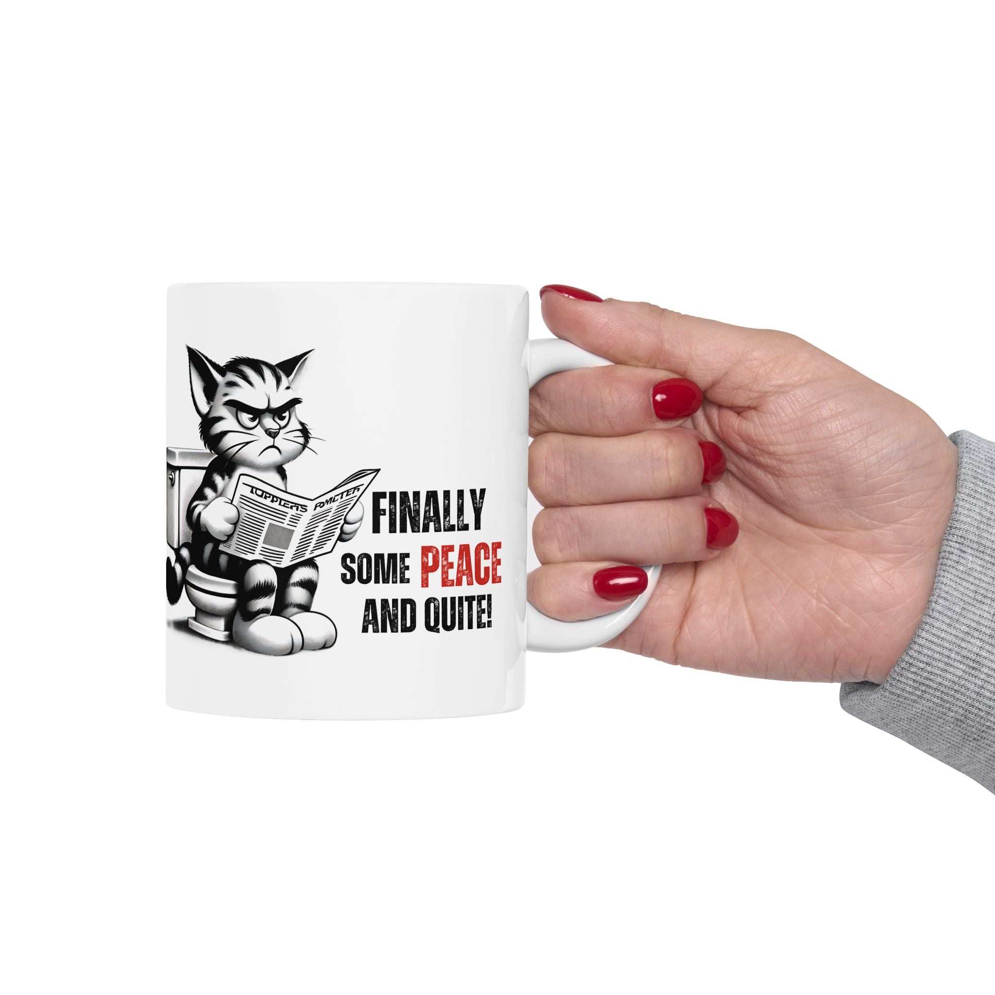 Funny Cat Ceramic Mug – "Finally Some Peace and Quiet!" – Perfect Gift for Cat Lovers