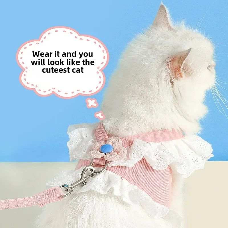 Cute Flower Dress Style Pet Dog or Cat Collar Harness and Matching Leash - X-Small to X-Large