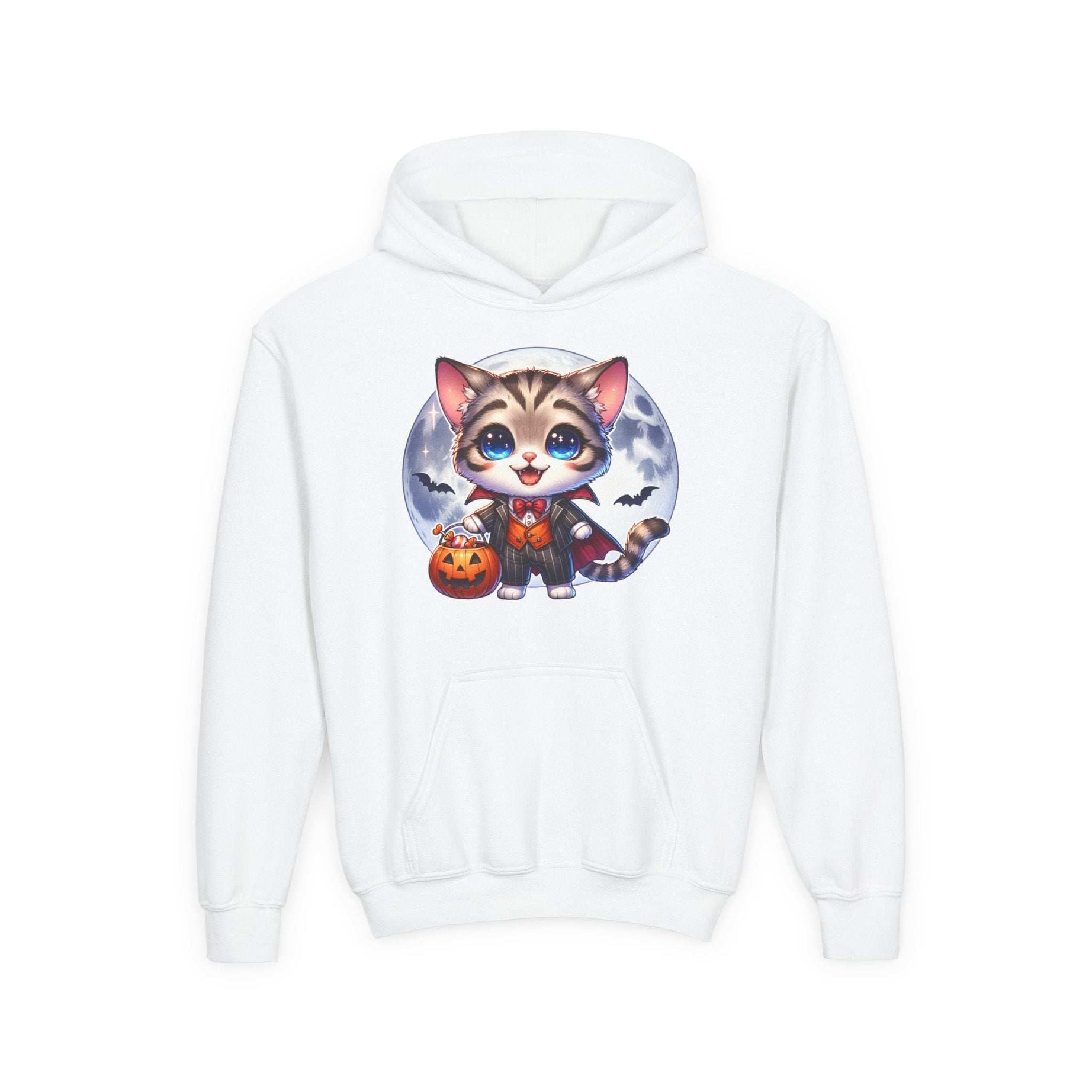 Adorable Cat Halloween Hoodie - Youth Spooky Season Sweatshirt