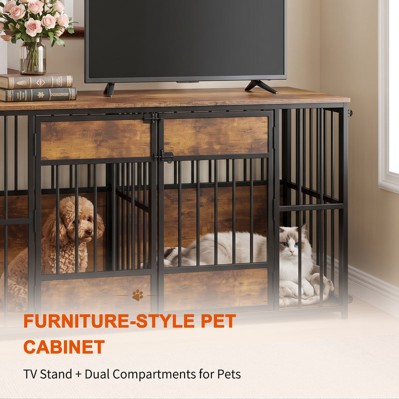 Dog Crate Furniture - Double Compartment Kennel with Storage Top 47 Inch