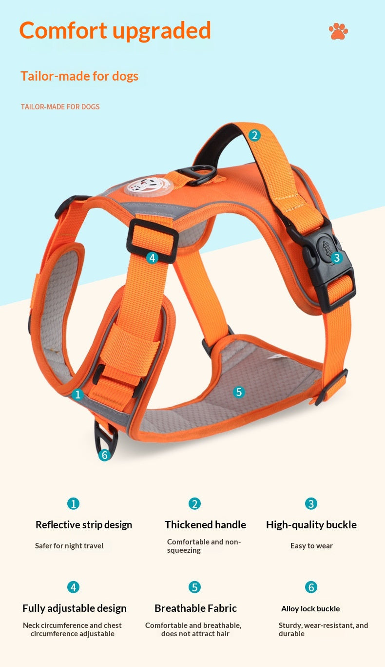 Adjustable Dog Harness - Large Chest Style with Leash