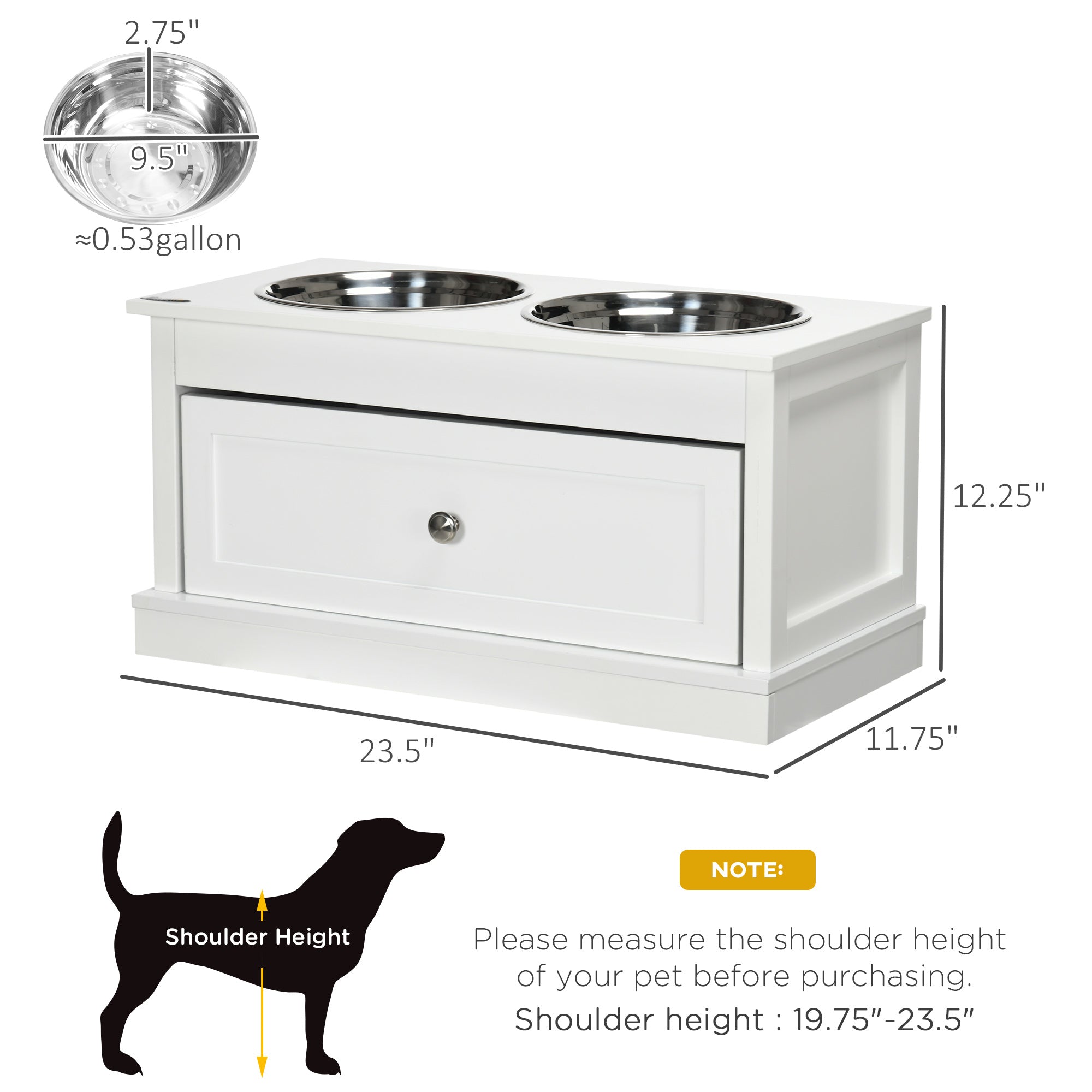 Elevated Dog Feeding Station with 11L Storage Drawer & Raised Bowls (White)