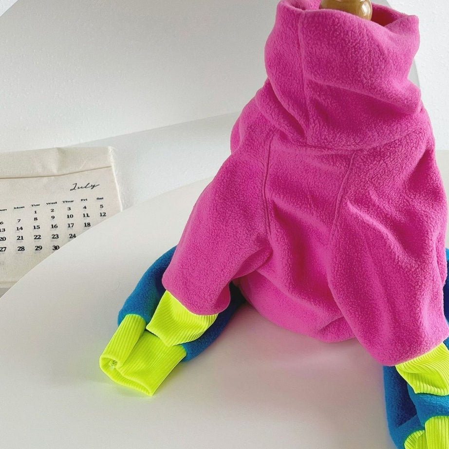 Dog Color Block Jumpsuit - Turtleneck Four-Leg Onesie Extended Sizes