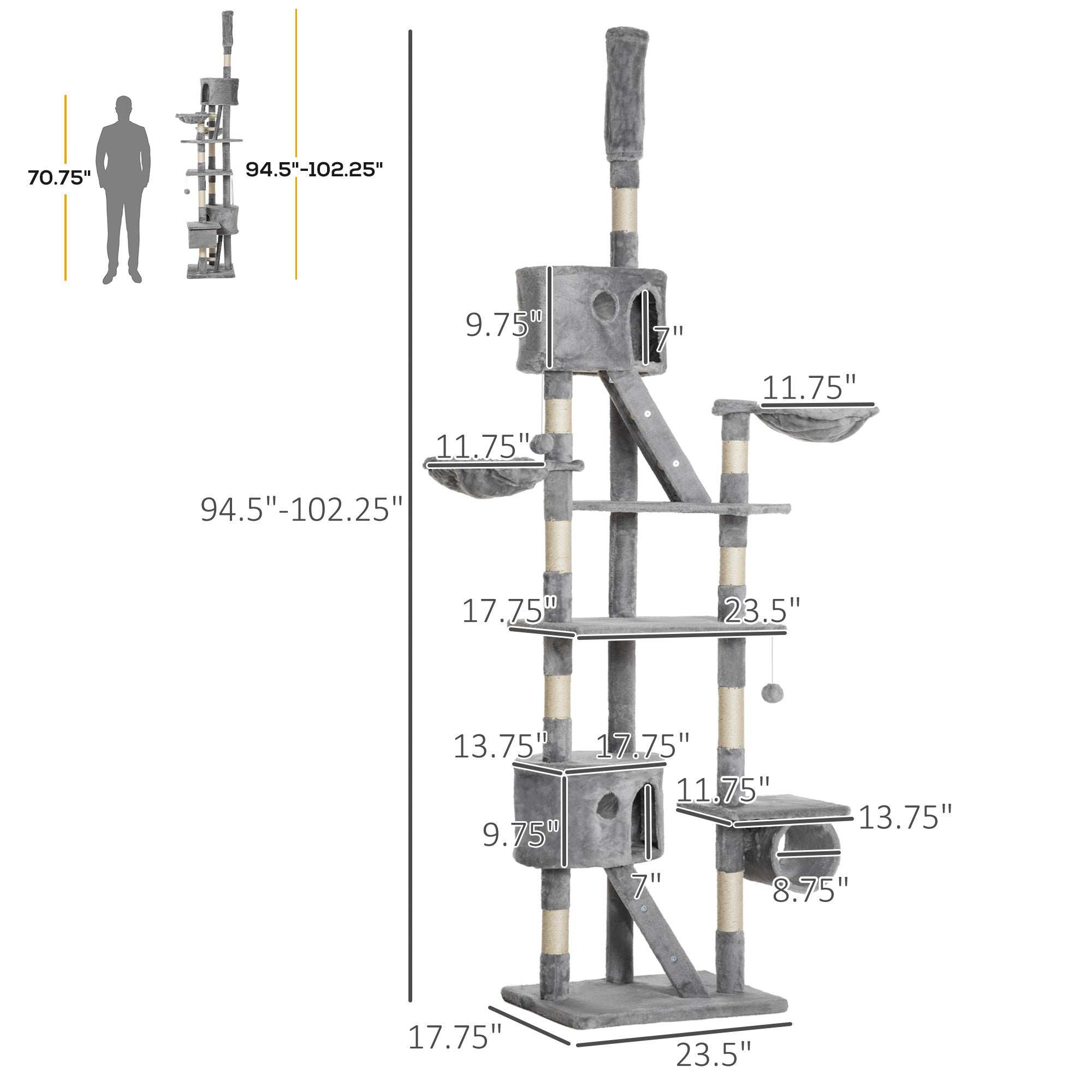 Floor Standing Cat Tree - Height Adjustable Tower