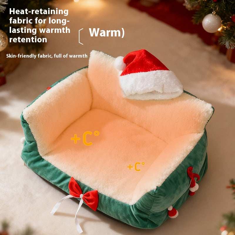 Christmas Cat Bed for Winter Warmth - Cozy Bolster Pet Nest